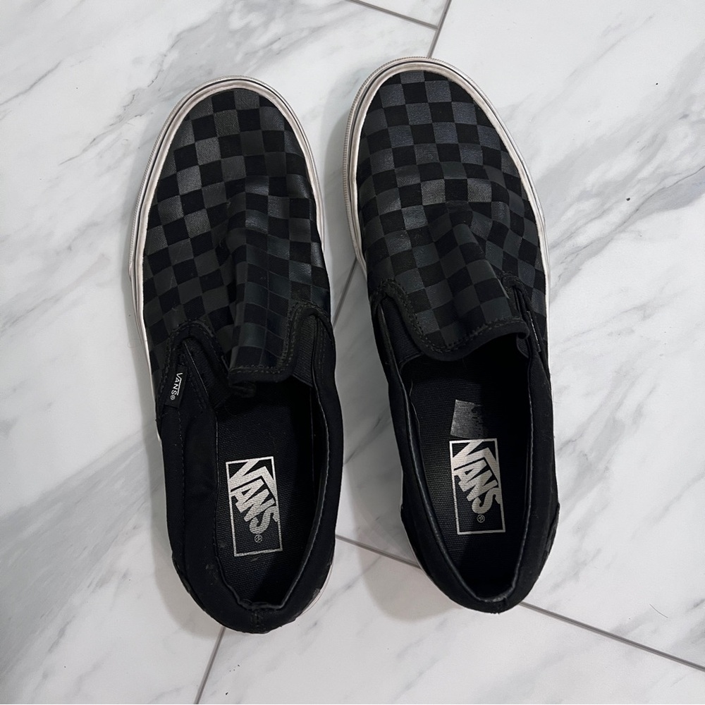 Vans Men's Black and Gray Checkered Slip-On Sneakers